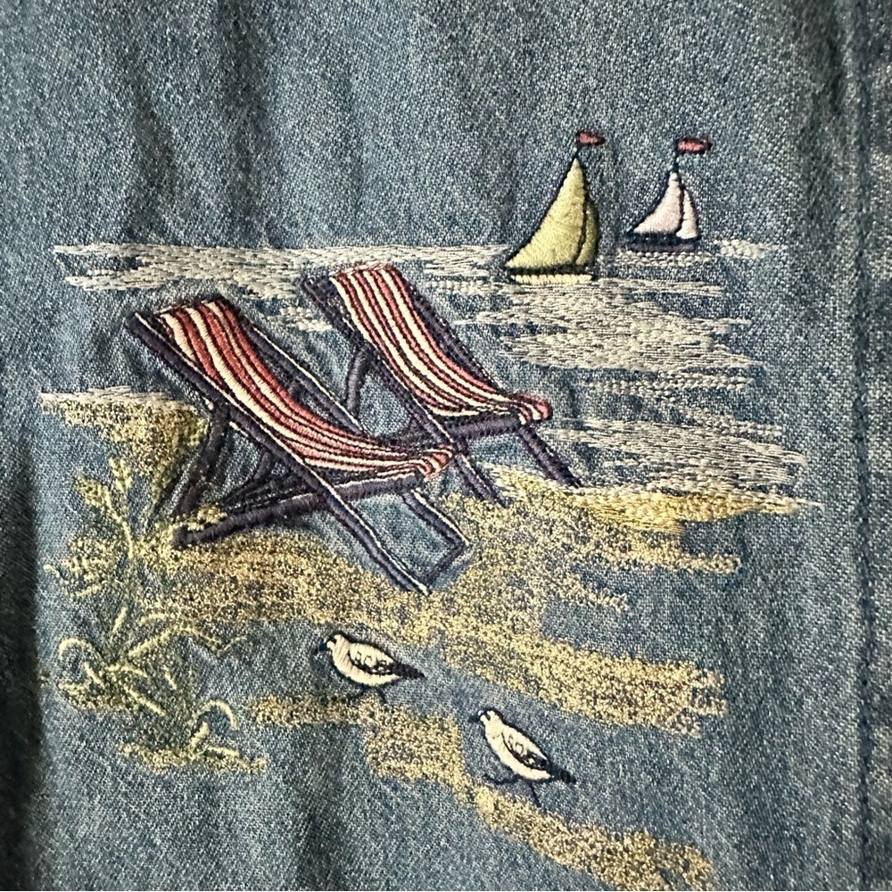 Tradition Country Collection Light Blue Nautical Beach Embroidered Shirt Sz M - Picture 7 of 12